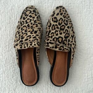 Halogen real calf fur leopard print loafers, size 7